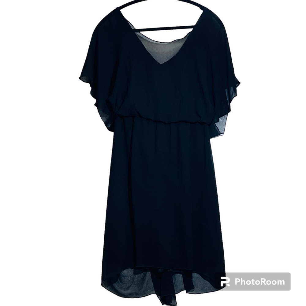 BCBG Classic Chiffon Black Little Midi Dress sz 8